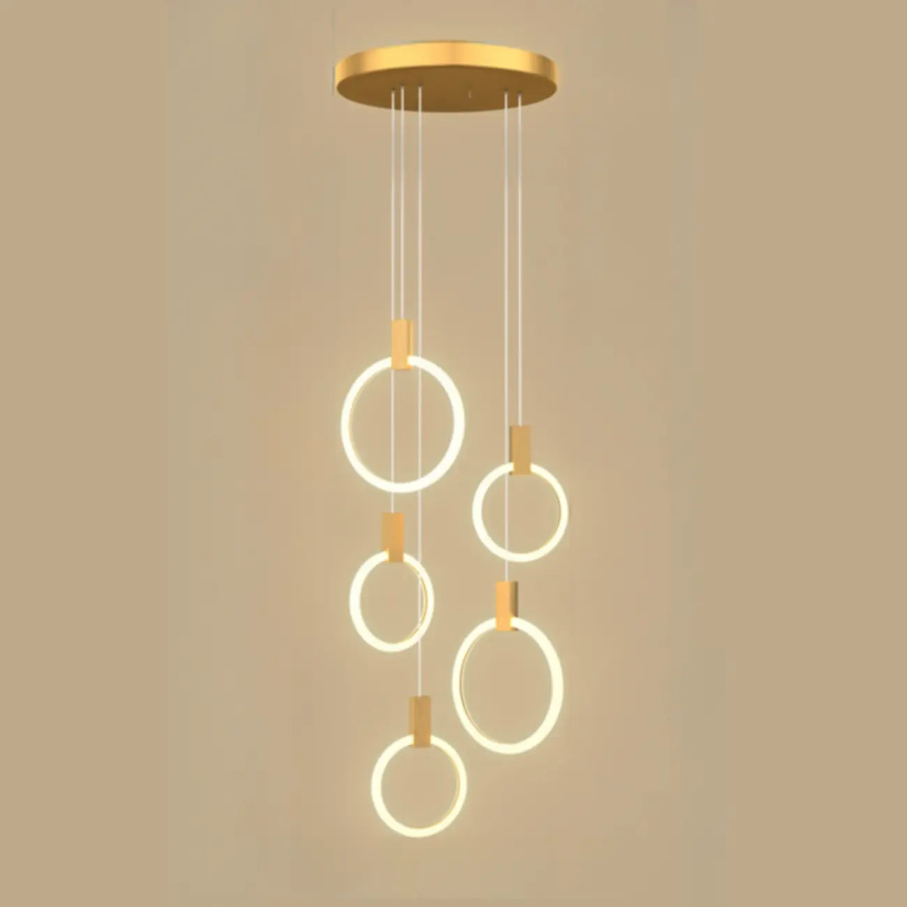 Customizable Gold Ring LED Cluster Pendant Light for Staircase