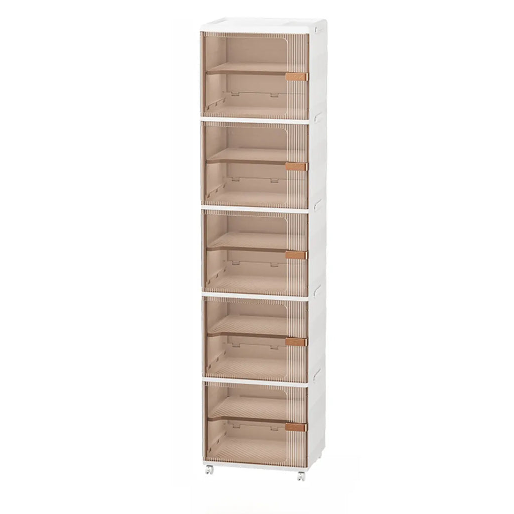 Glam White Plastic Adjustable Shoe Cabinet on Wheels