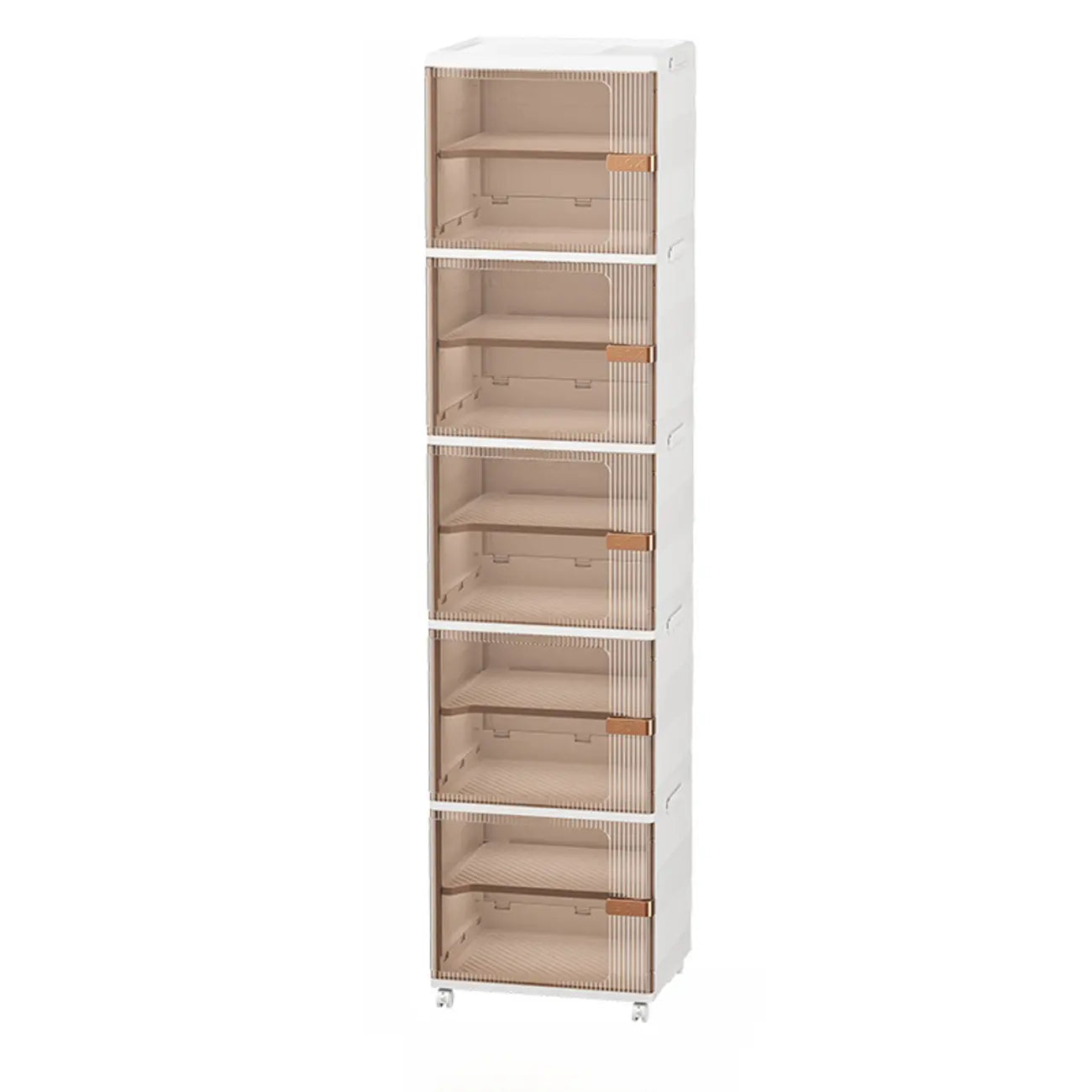 Glam White Plastic Adjustable Shoe Cabinet on Wheels
