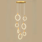Customizable Gold Ring LED Cluster Pendant Light for Staircase