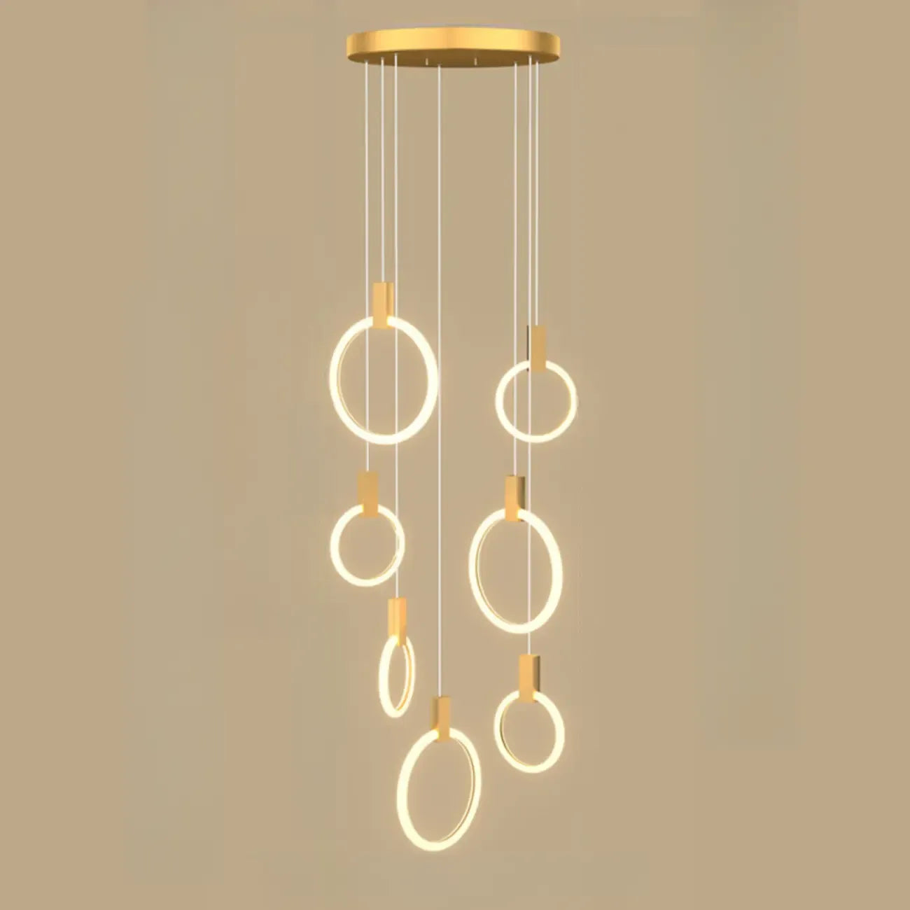 Customizable Gold Ring LED Cluster Pendant Light for Staircase