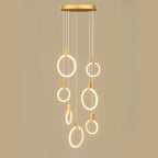 Customizable Gold Ring LED Cluster Pendant Light for Staircase