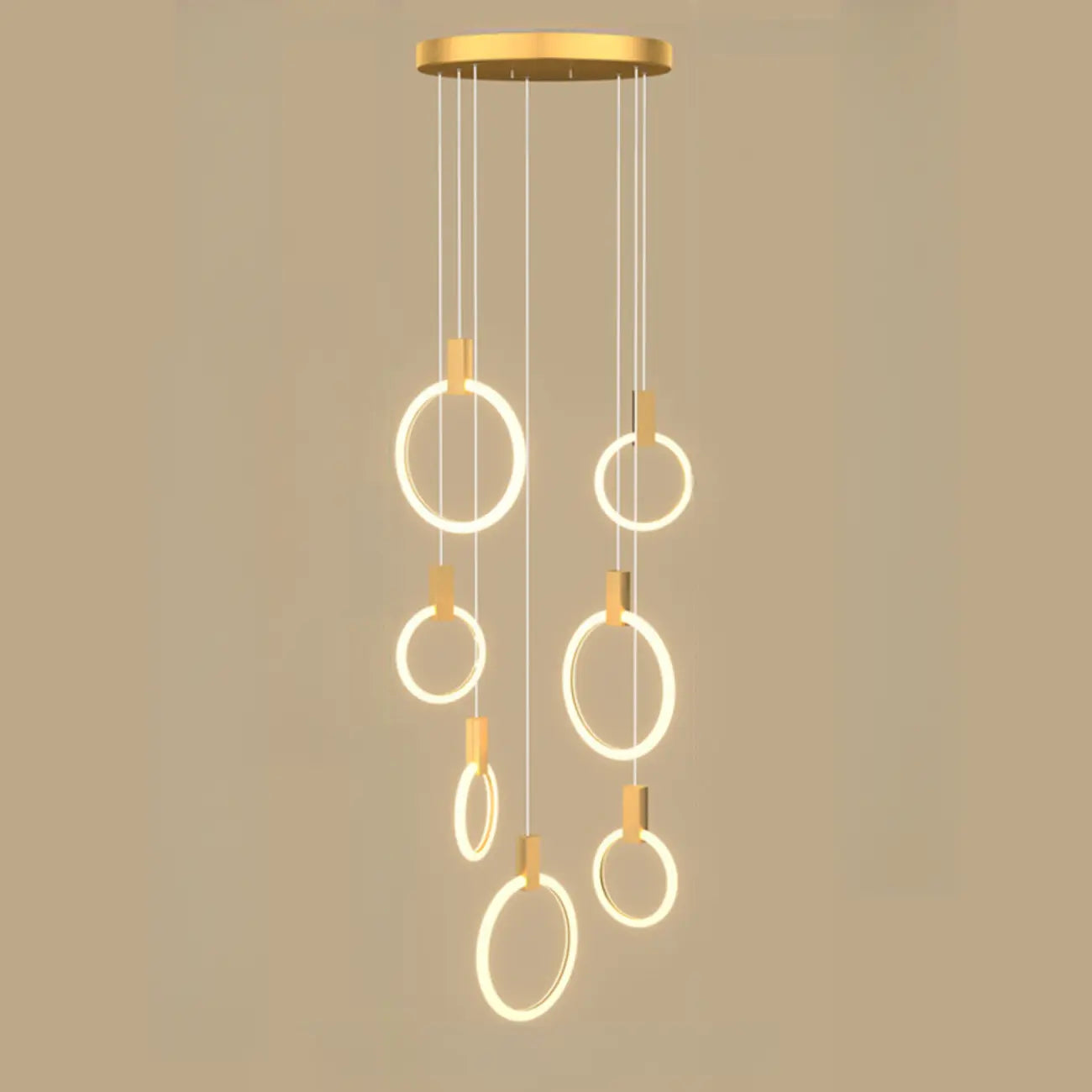 Customizable Gold Ring LED Cluster Pendant Light for Staircase