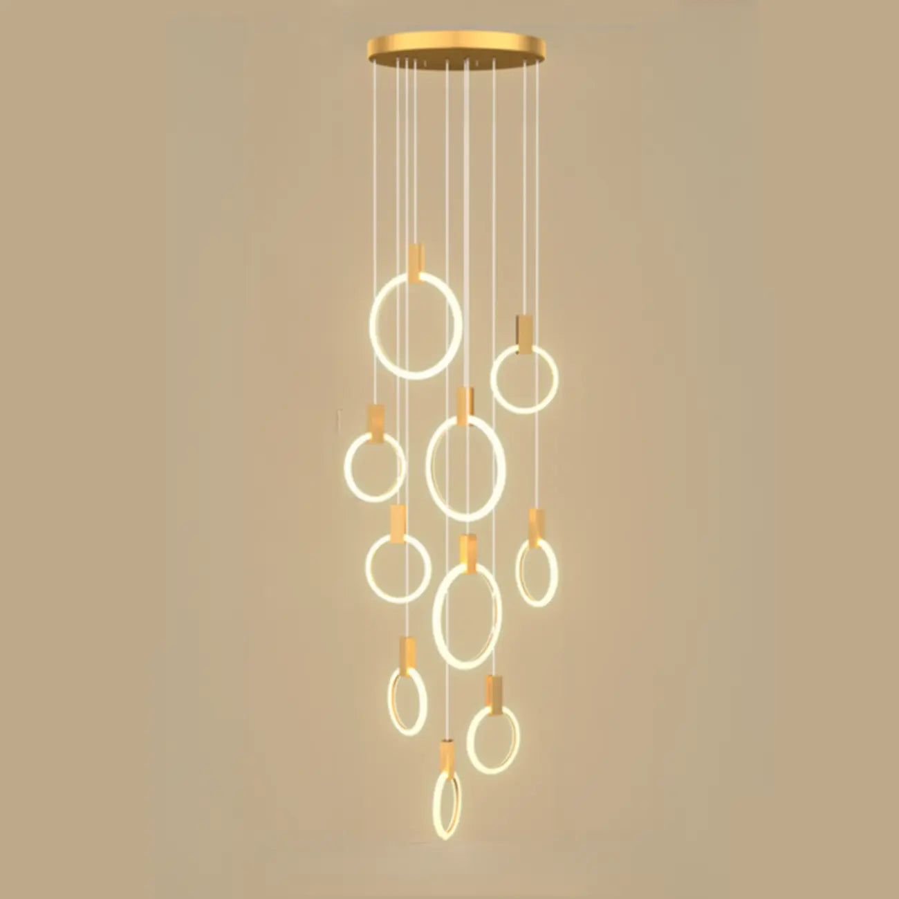 Customizable Gold Ring LED Cluster Pendant Light for Staircase