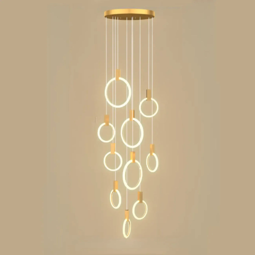 Customizable Gold Ring LED Cluster Pendant Light for Staircase