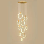 Customizable Gold Ring LED Cluster Pendant Light for Staircase