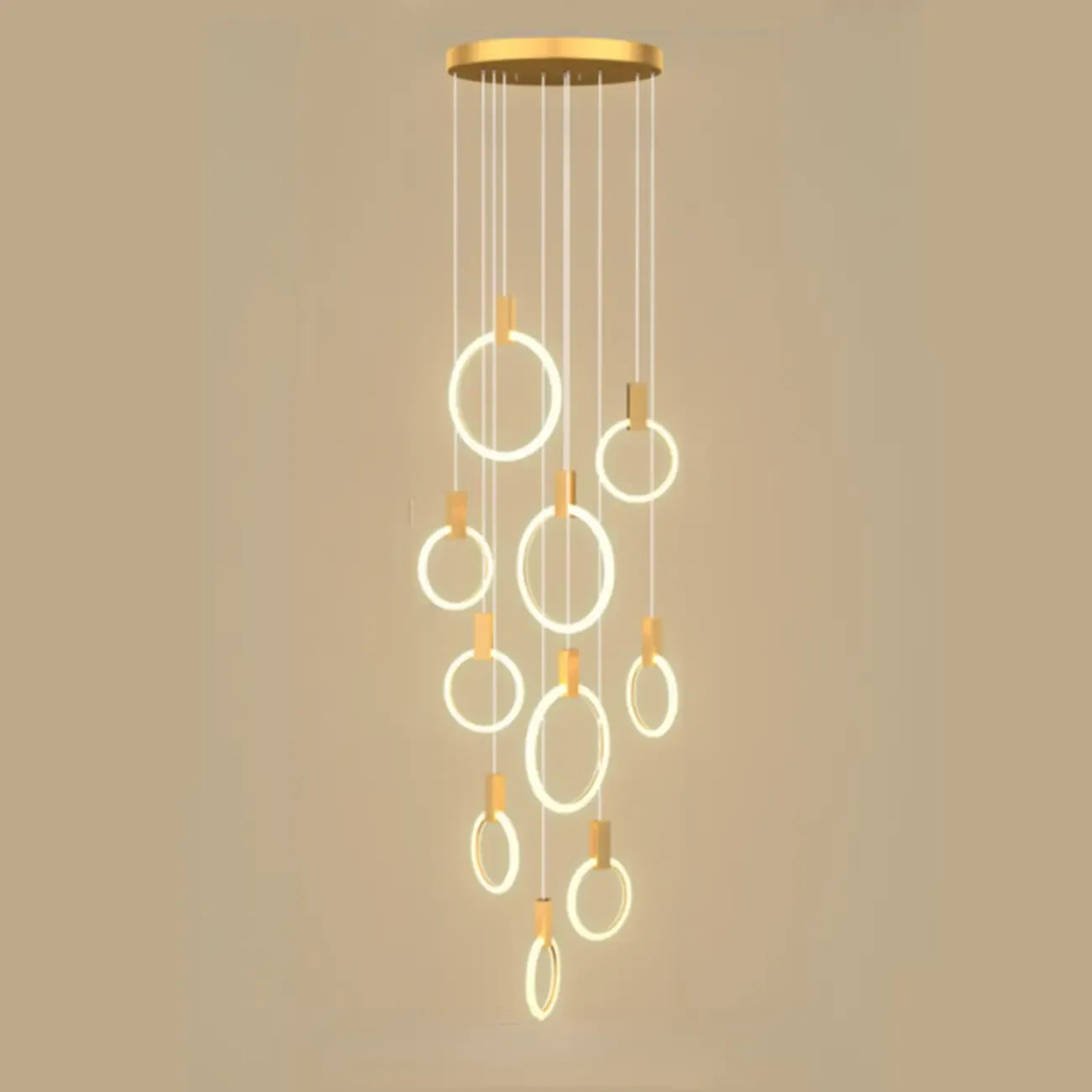 Customizable Gold Ring LED Cluster Pendant Light for Staircase
