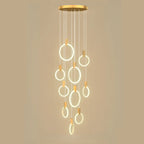 Customizable Gold Ring LED Cluster Pendant Light for Staircase