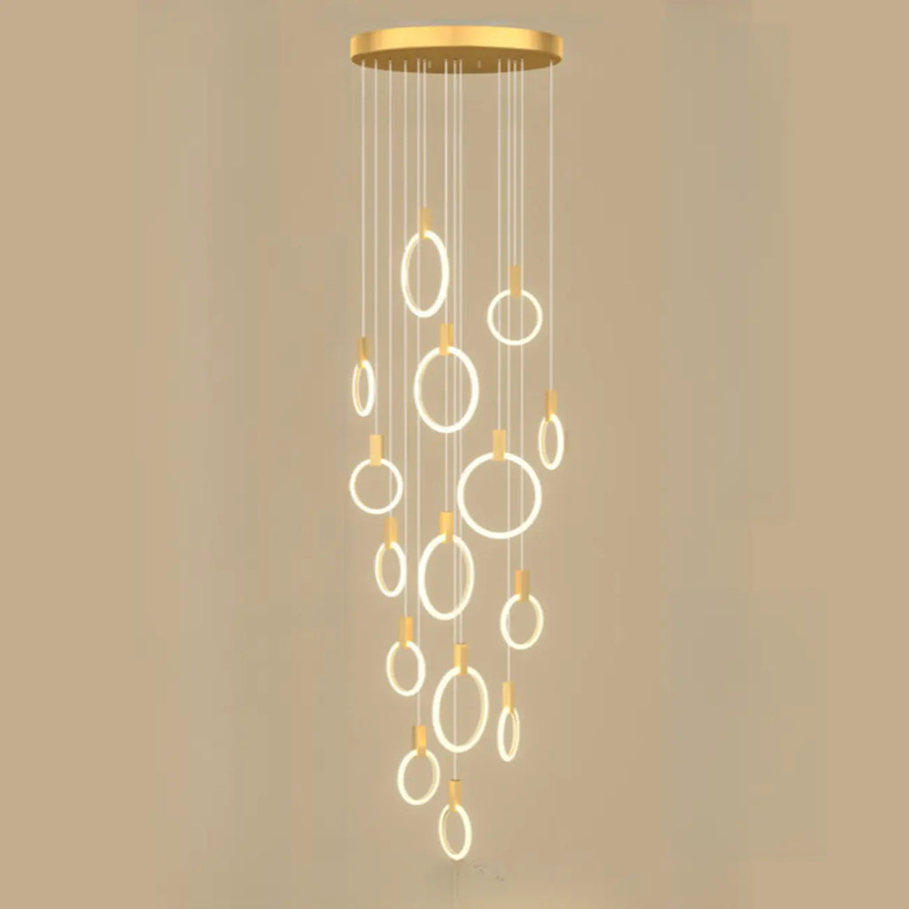 Customizable Gold Ring LED Cluster Pendant Light for Staircase