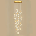 Customizable Gold Ring LED Cluster Pendant Light for Staircase