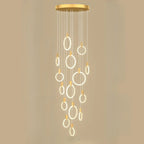 Customizable Gold Ring LED Cluster Pendant Light for Staircase