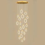 Customizable Gold Ring LED Cluster Pendant Light for Staircase