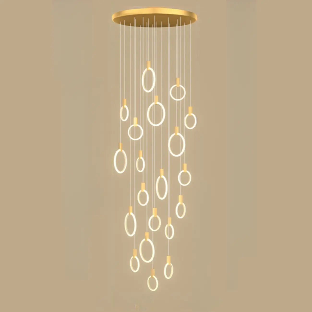 Customizable Gold Ring LED Cluster Pendant Light for Staircase