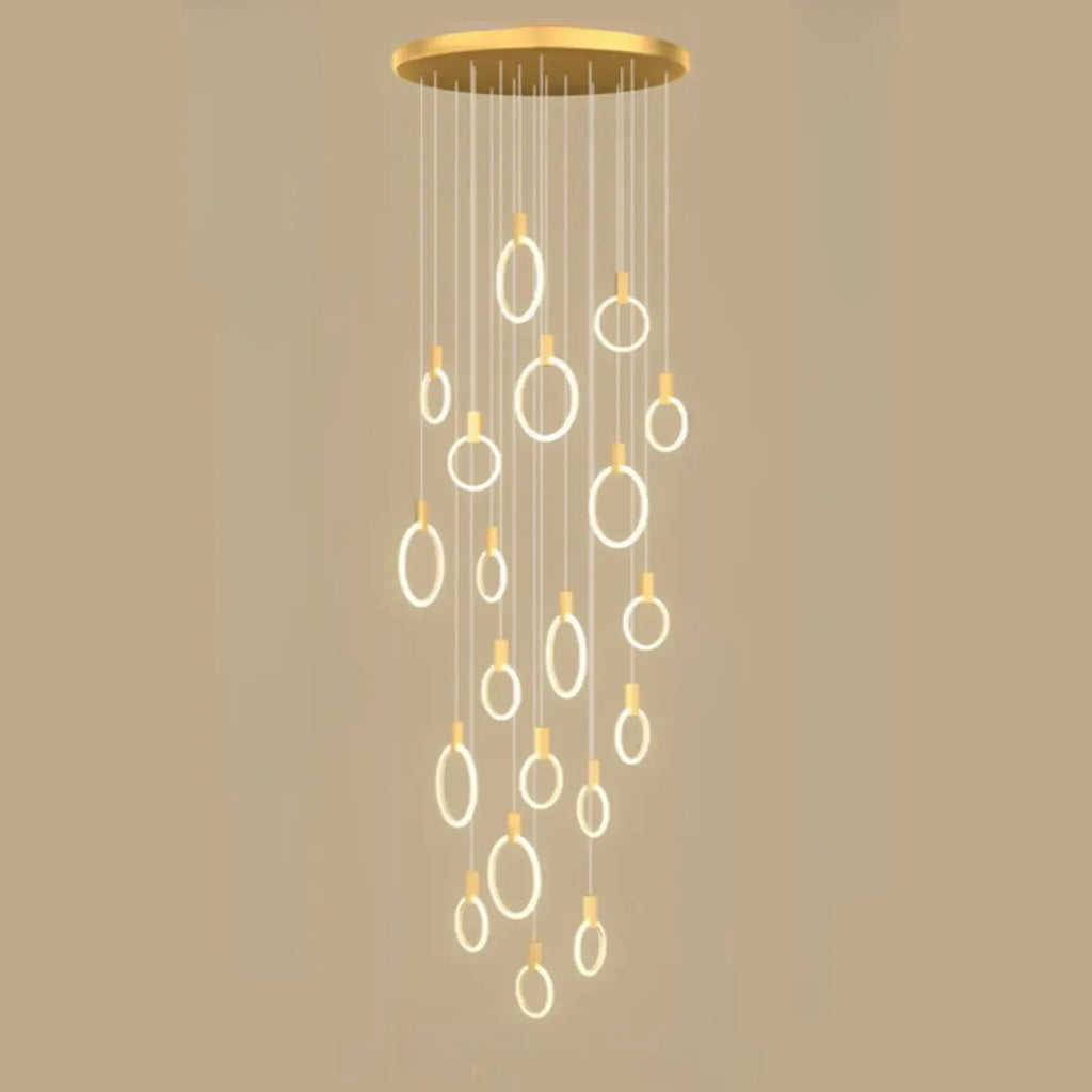 Customizable Gold Ring LED Cluster Pendant Light for Staircase