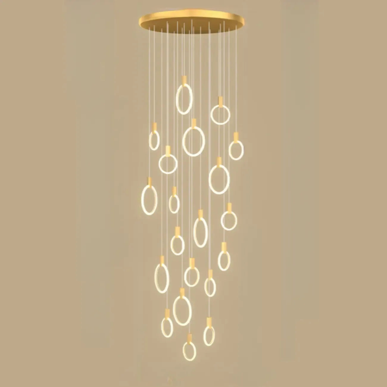 Customizable Gold Ring LED Cluster Pendant Light for Staircase