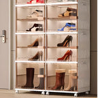 Glam White Plastic Adjustable Shoe Cabinet on Wheels