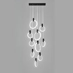 Customizable Gold Ring LED Cluster Pendant Light for Staircase