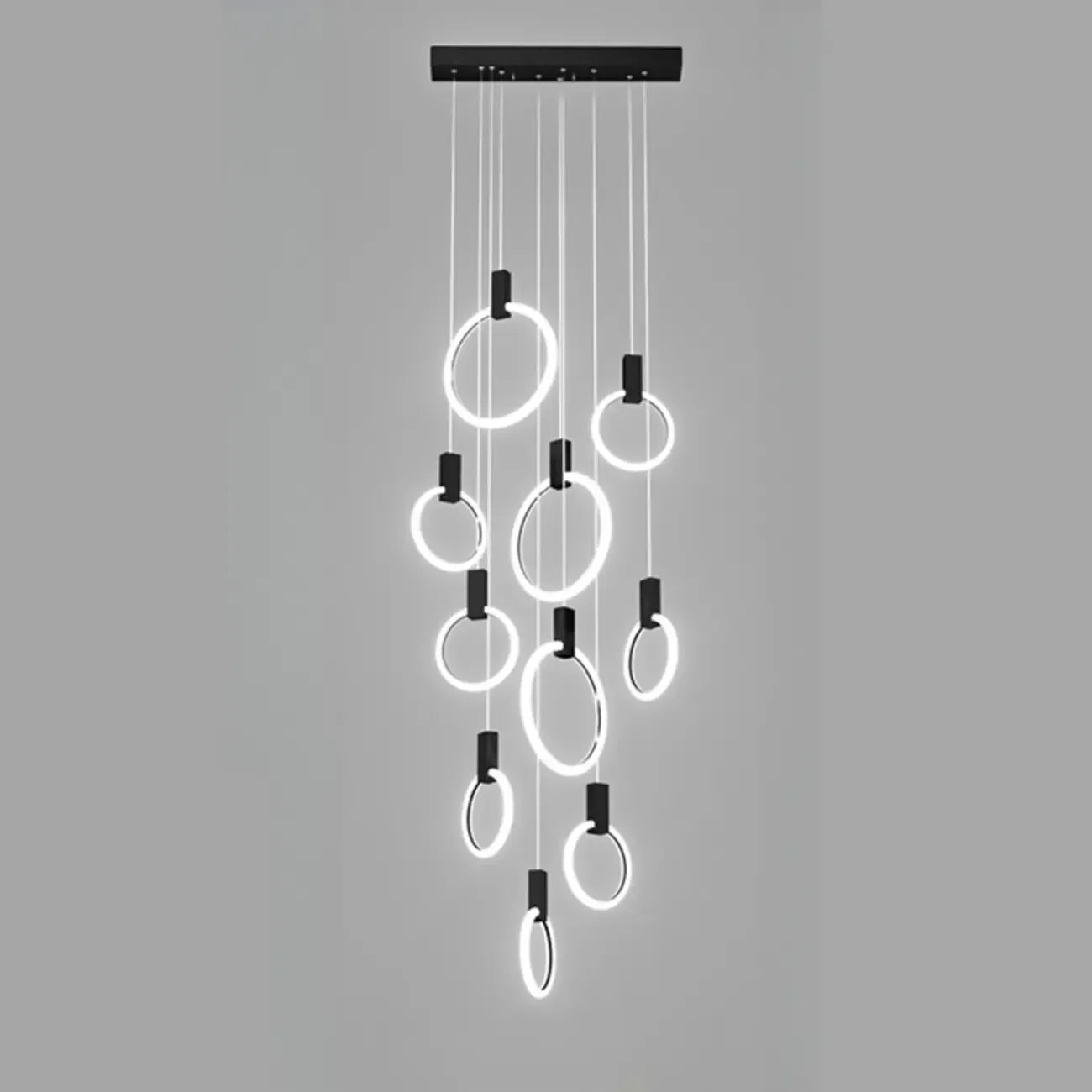 Customizable Gold Ring LED Cluster Pendant Light for Staircase