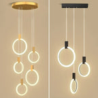 Customizable Gold Ring LED Cluster Pendant Light for Staircase