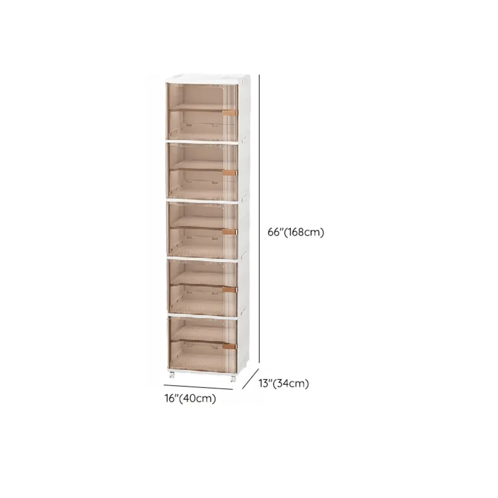 Glam White Plastic Adjustable Shoe Cabinet on Wheels