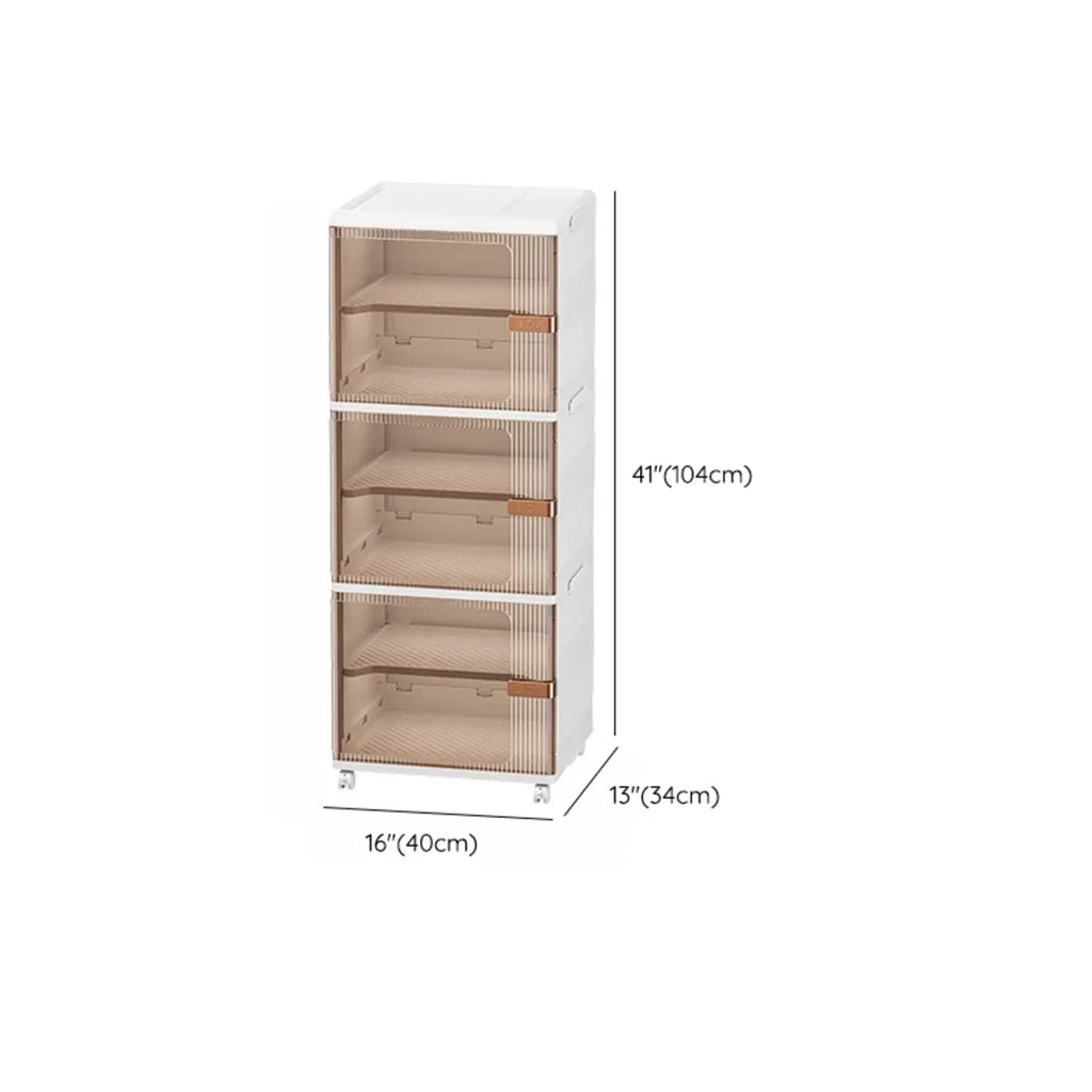 Glam White Plastic Adjustable Shoe Cabinet on Wheels