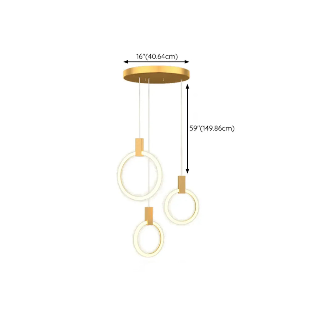 Customizable Gold Ring LED Cluster Pendant Light for Staircase