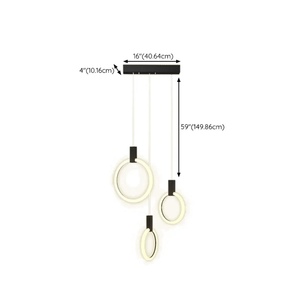 Customizable Gold Ring LED Cluster Pendant Light for Staircase
