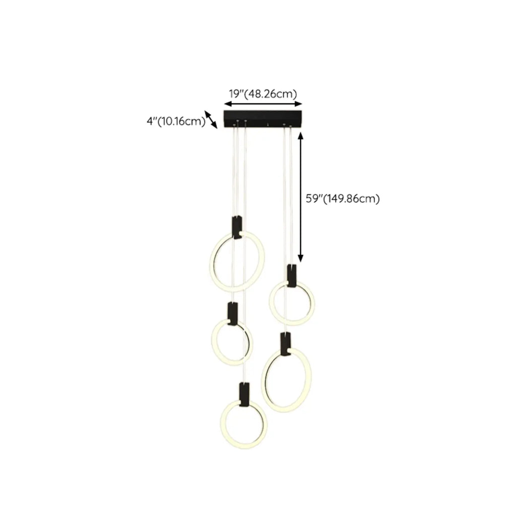 Customizable Gold Ring LED Cluster Pendant Light for Staircase
