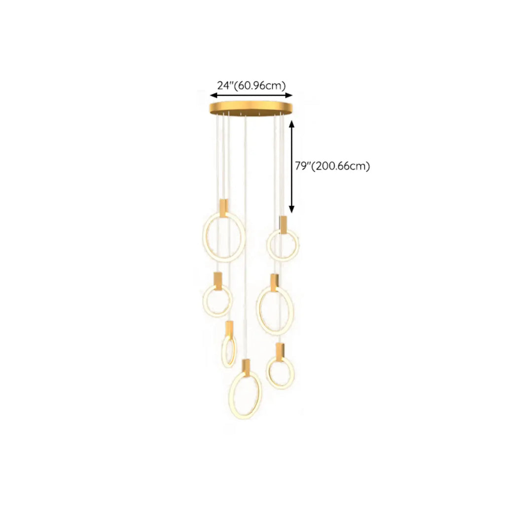 Customizable Gold Ring LED Cluster Pendant Light for Staircase