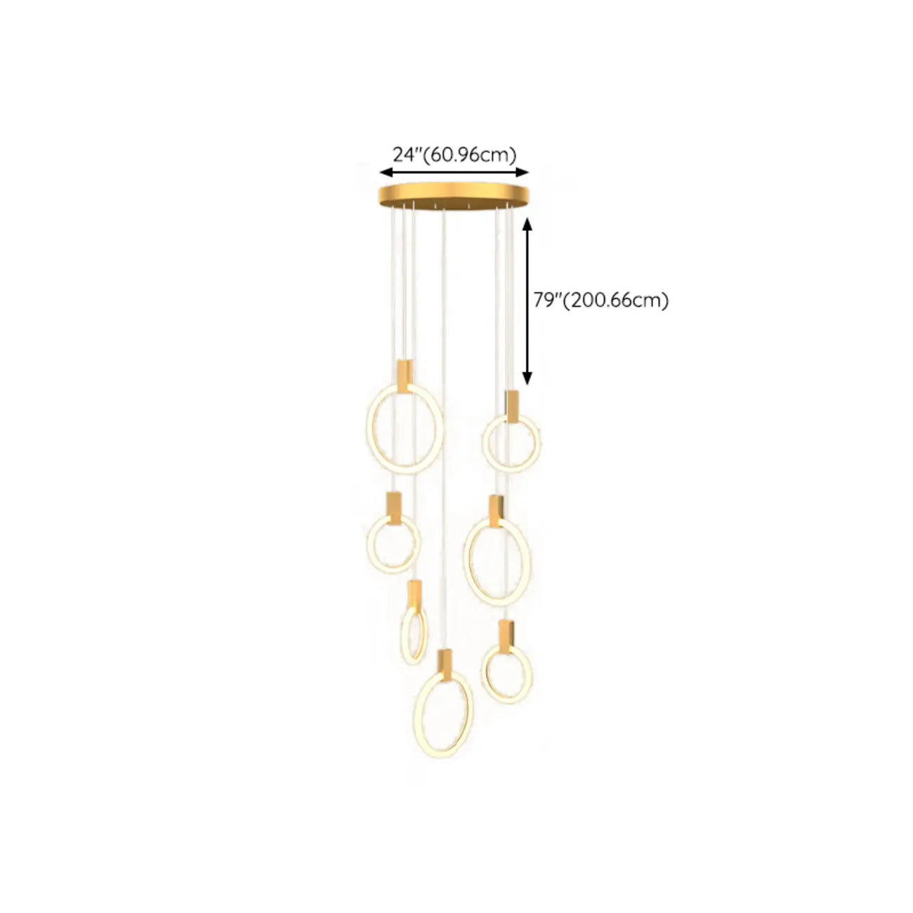Customizable Gold Ring LED Cluster Pendant Light for Staircase