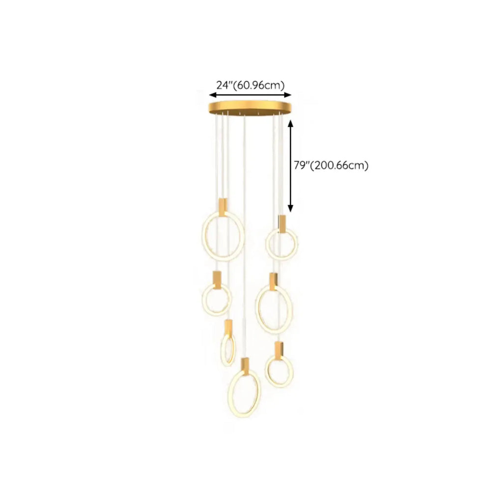 Customizable Gold Ring LED Cluster Pendant Light for Staircase