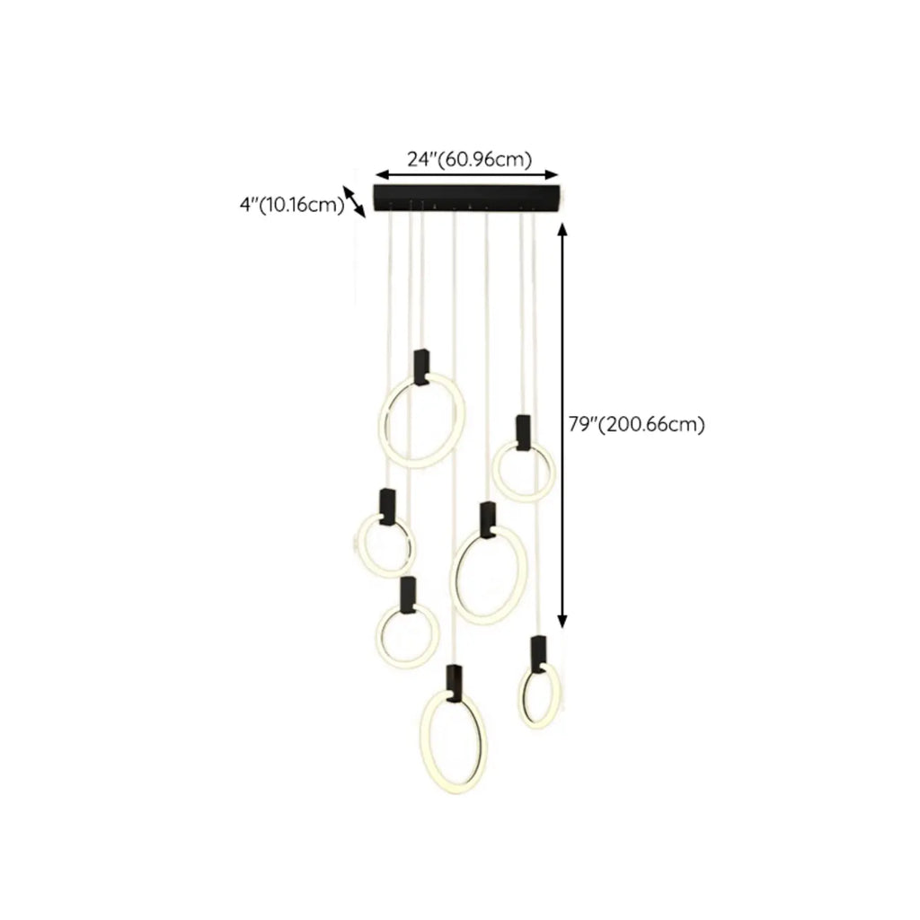Customizable Gold Ring LED Cluster Pendant Light for Staircase
