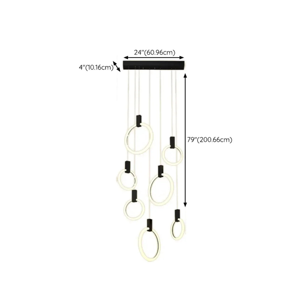 Customizable Gold Ring LED Cluster Pendant Light for Staircase
