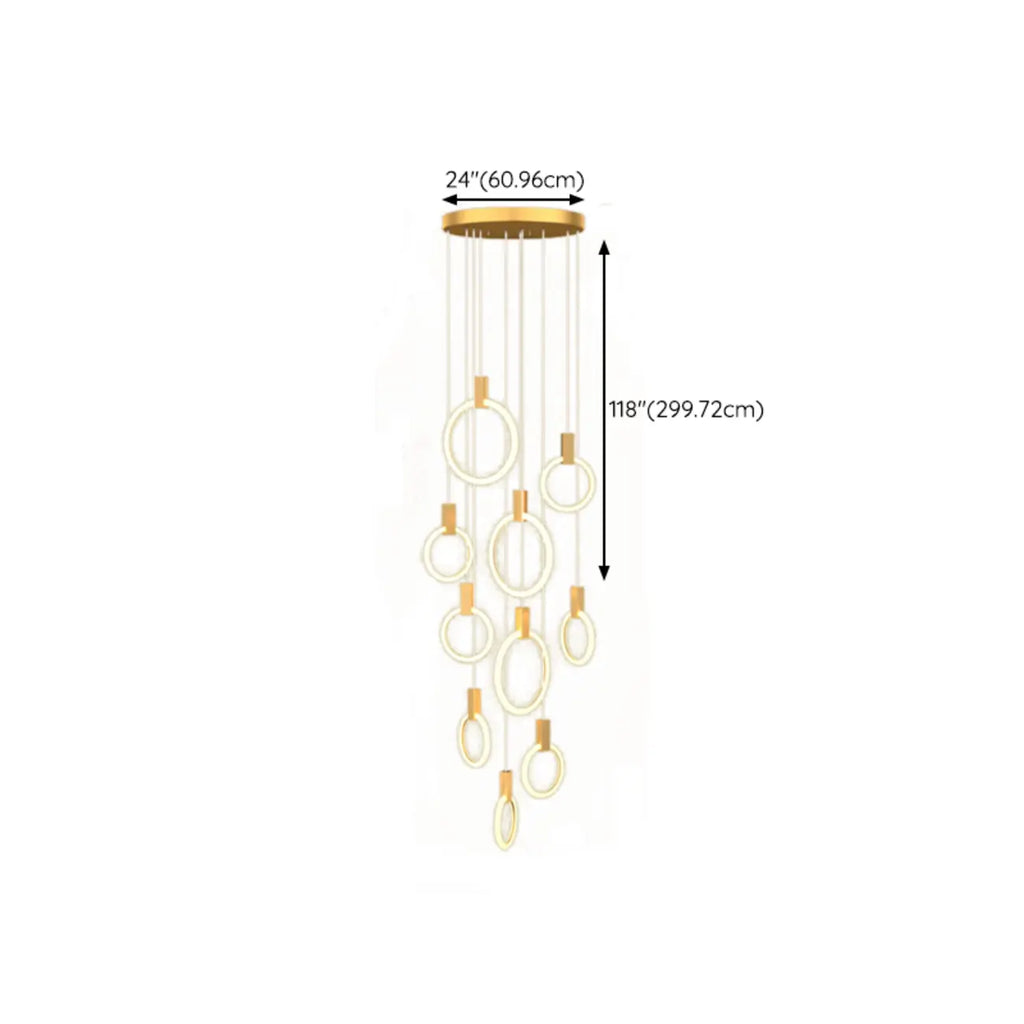 Customizable Gold Ring LED Cluster Pendant Light for Staircase
