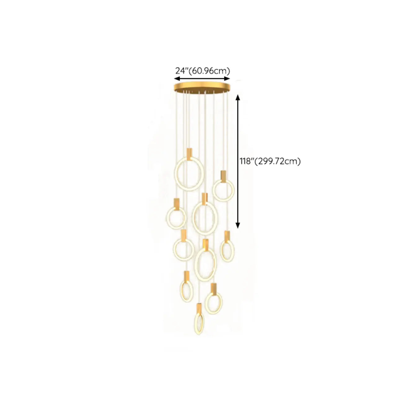 Customizable Gold Ring LED Cluster Pendant Light for Staircase