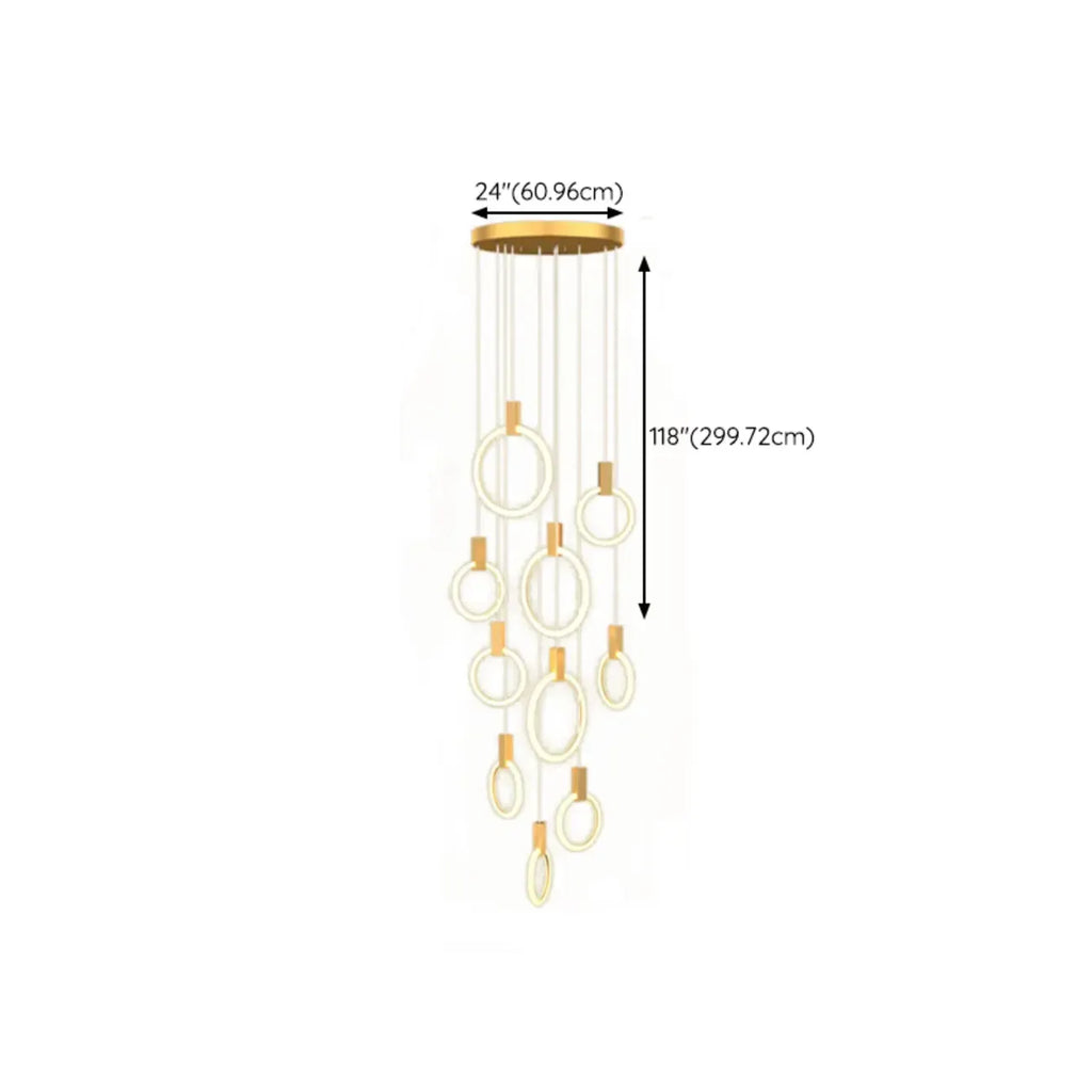 Customizable Gold Ring LED Cluster Pendant Light for Staircase