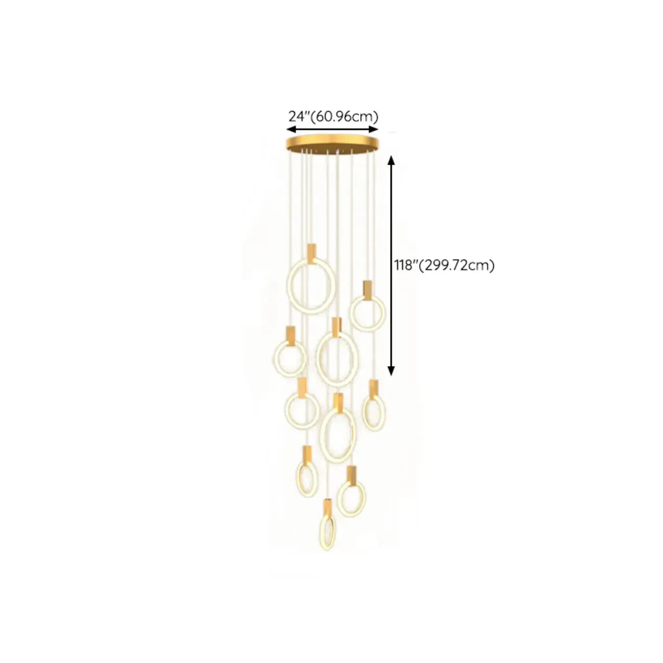Customizable Gold Ring LED Cluster Pendant Light for Staircase