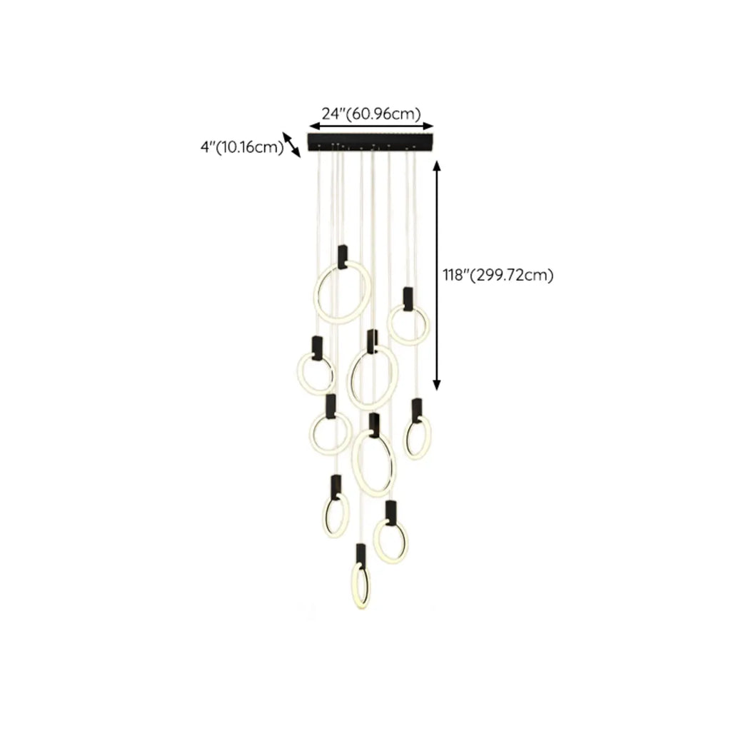 Customizable Gold Ring LED Cluster Pendant Light for Staircase