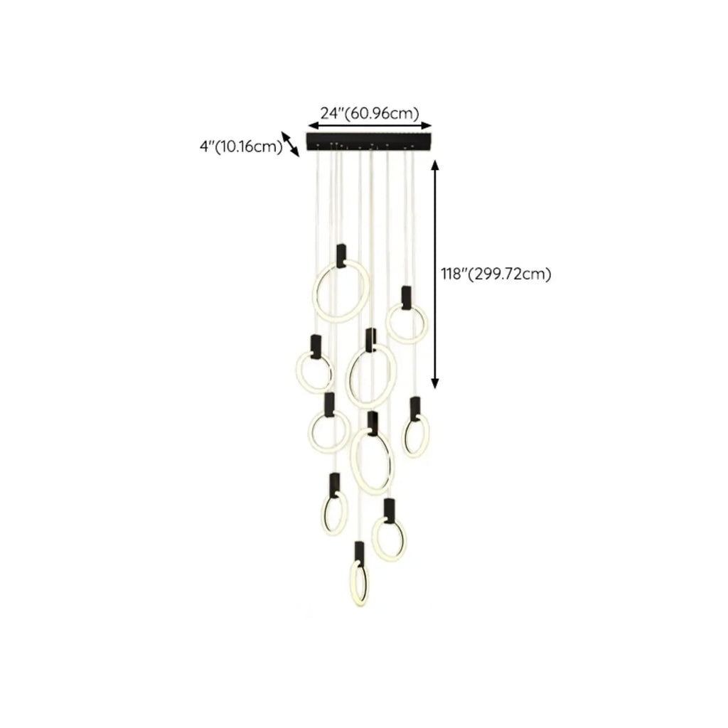 Customizable Gold Ring LED Cluster Pendant Light for Staircase