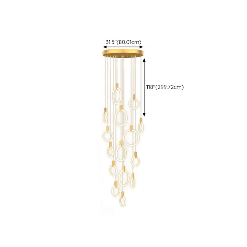 Customizable Gold Ring LED Cluster Pendant Light for Staircase