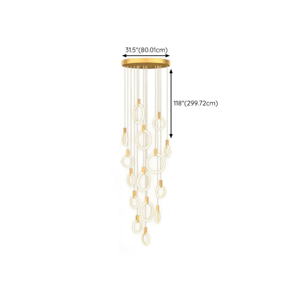 Customizable Gold Ring LED Cluster Pendant Light for Staircase