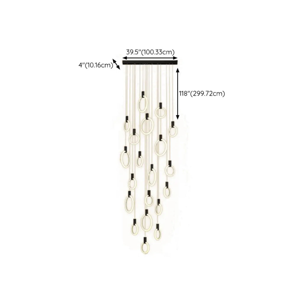 Customizable Gold Ring LED Cluster Pendant Light for Staircase