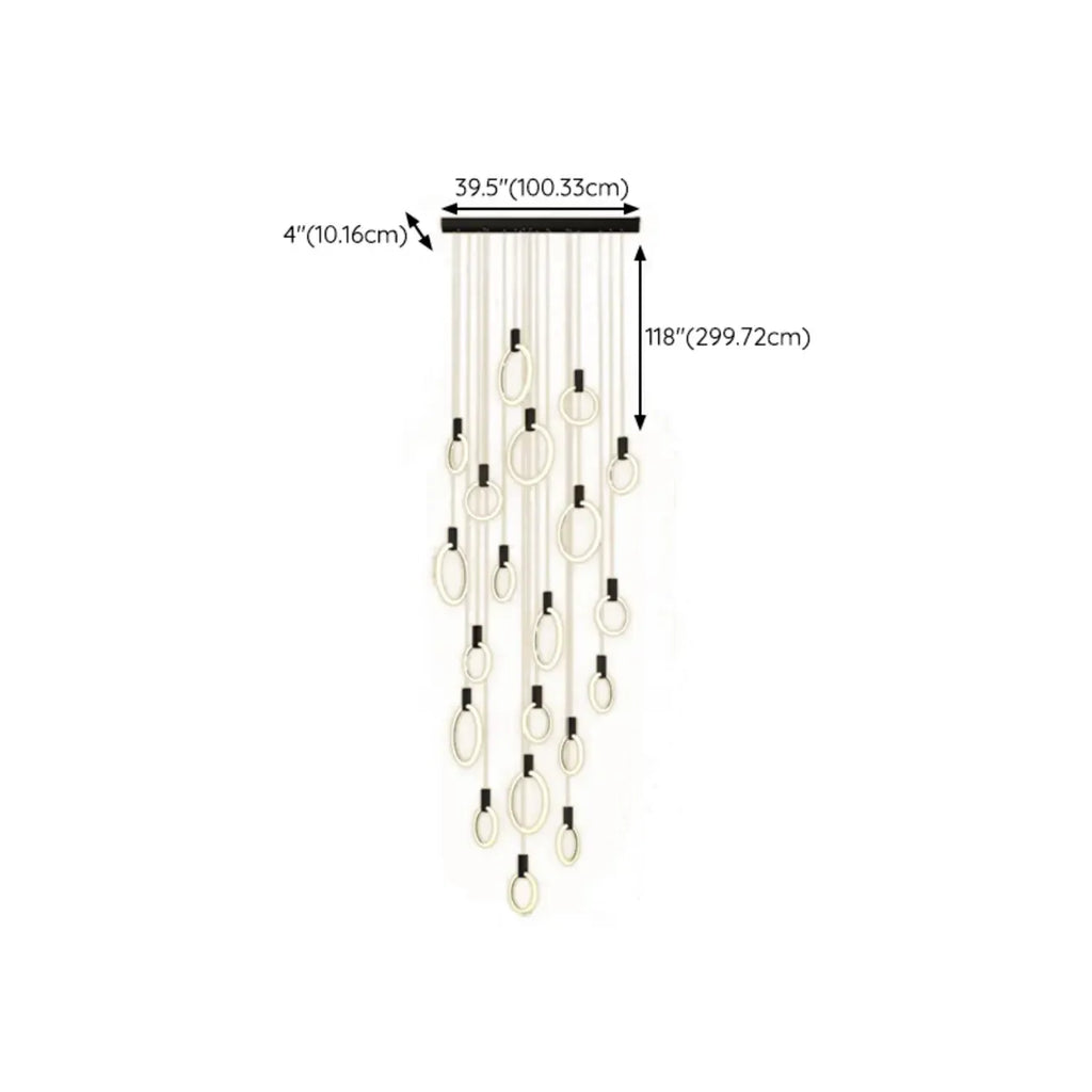 Customizable Gold Ring LED Cluster Pendant Light for Staircase
