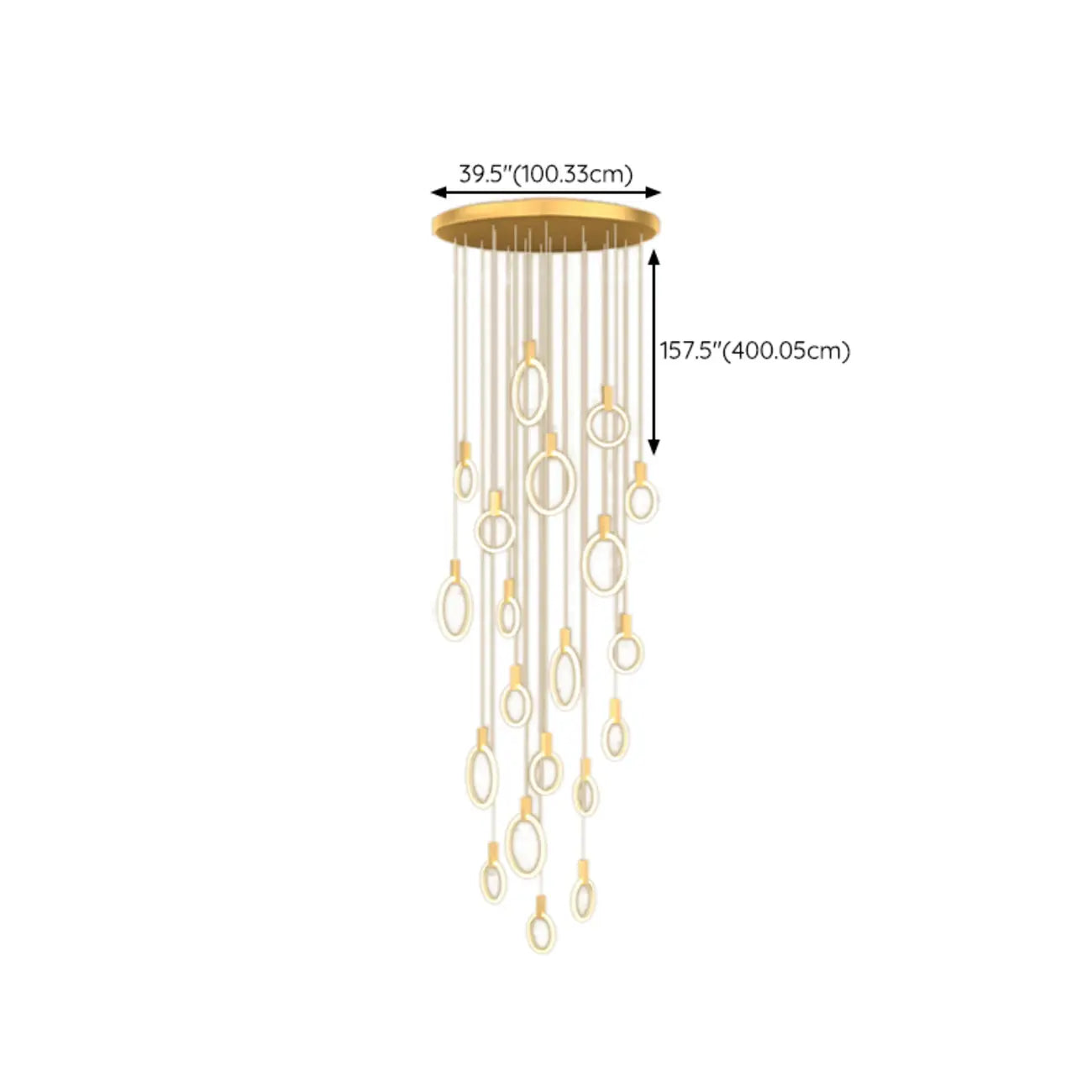 Customizable Gold Ring LED Cluster Pendant Light for Staircase