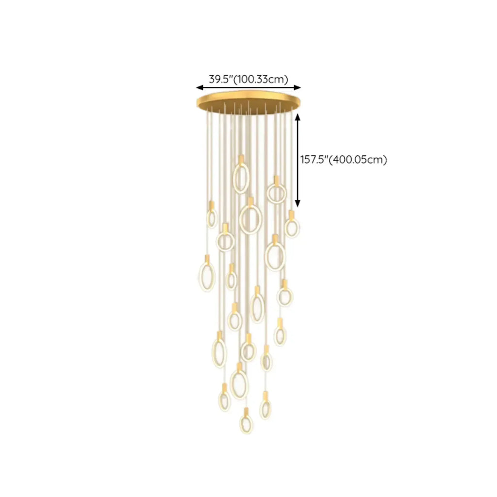 Customizable Gold Ring LED Cluster Pendant Light for Staircase