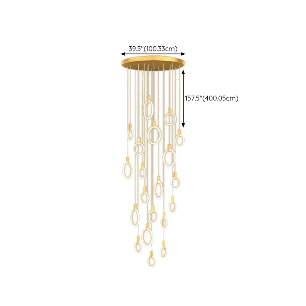 Customizable Gold Ring LED Cluster Pendant Light for Staircase