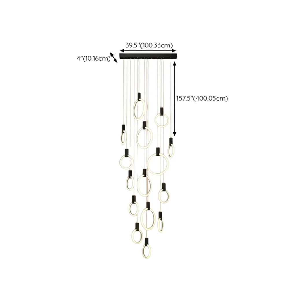 Customizable Gold Ring LED Cluster Pendant Light for Staircase