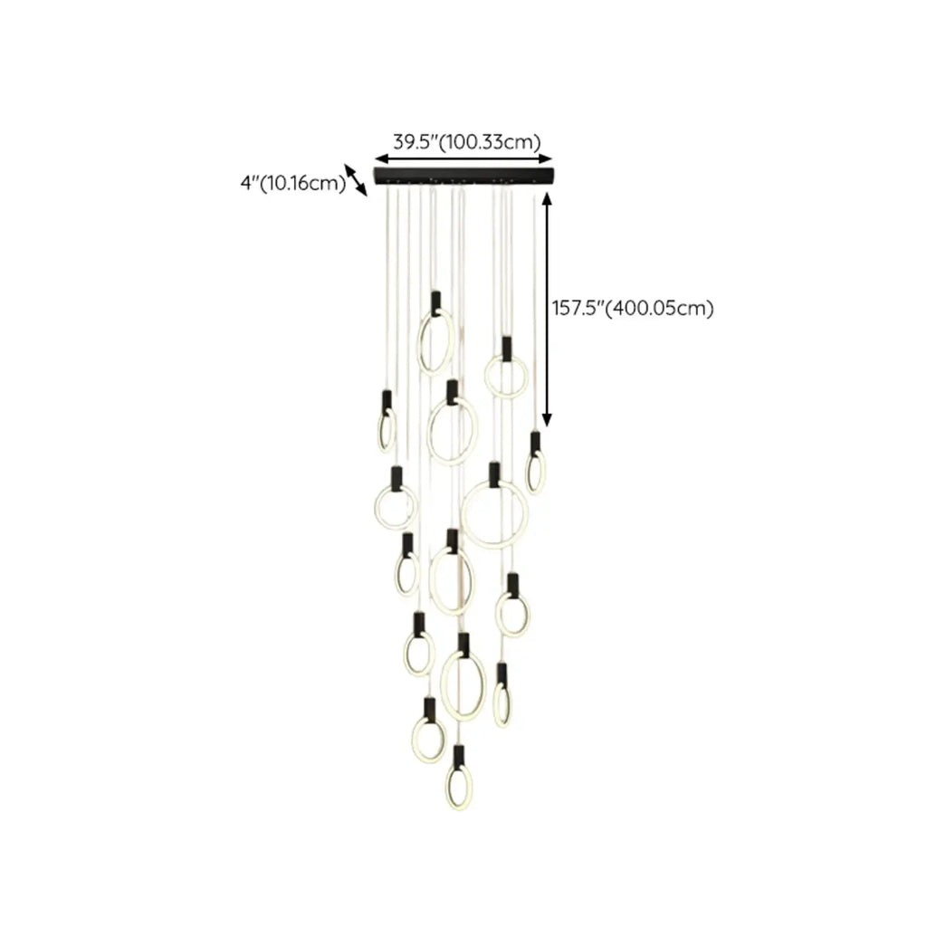 Customizable Gold Ring LED Cluster Pendant Light for Staircase