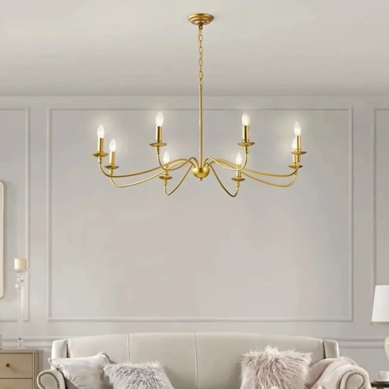 8-Light Vintage Elegant Candle Chandelier for Living Room