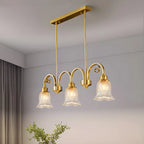 Brass Geometric Island Pendant Light with Glass Floral Shape